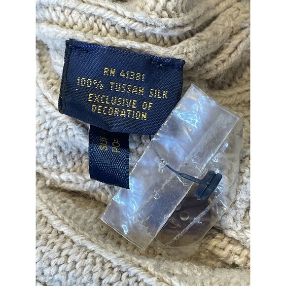 Polo Ralph Lauren Tussah Silk Sweater Men’s Large Ribbed Cableknit Tan Brown VTG - Picture 8 of 15